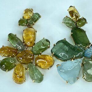 1970s Multi-Gemstone Cabochon & 14K Yellow Gold Clip-On Earrings, 46.2g